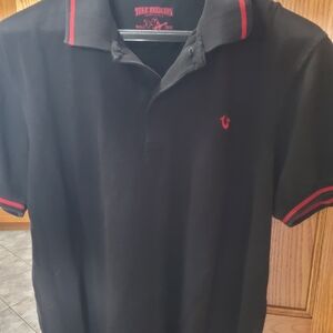 True Religion Black Polo Shirt with Red Accents